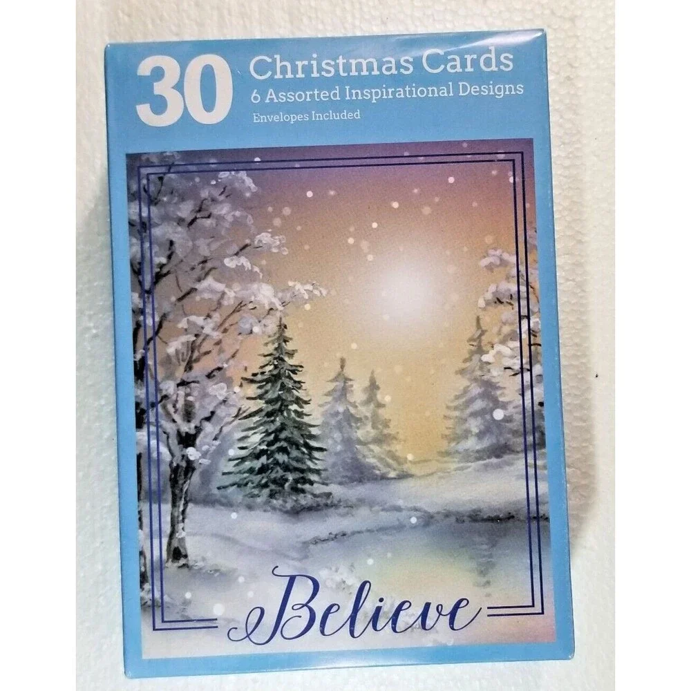 Christmas Greeting Cards Box of 30 Cards Believe 6 Designs 6.5